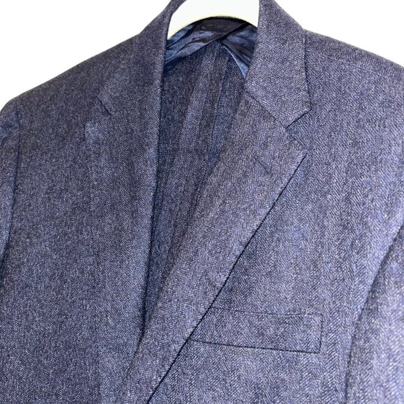 polo ralph lauren AS NEW navy blue herringbone tweed blazer jacket 40 L - Picture 6 of 8
